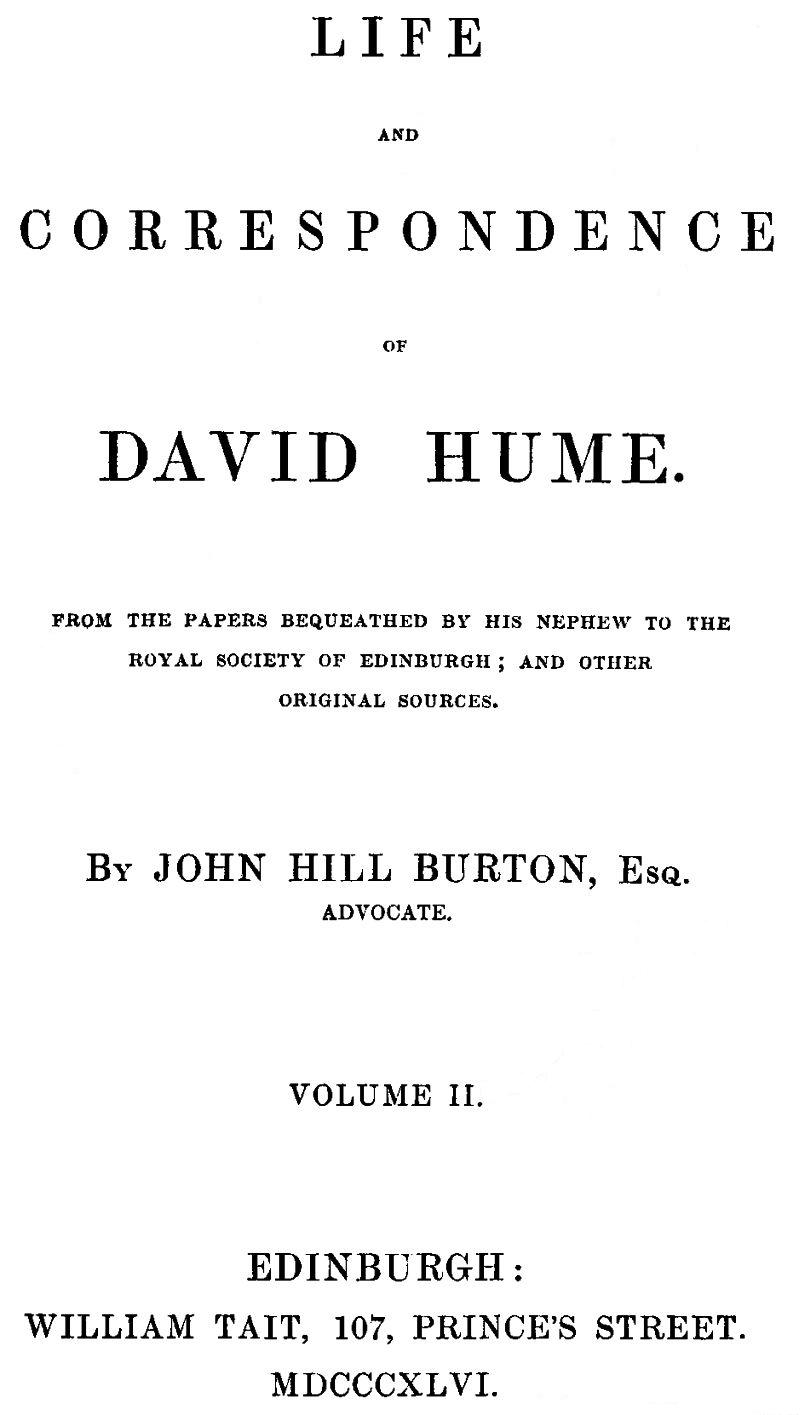 Hayat ve Yazışmaları David Hume, Cilt 2