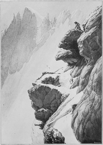 The finding of the last bivouac of Messrs. Donkin and Fox in the Caucasus. (P. 116.) From a drawing by Mr. Willink after a sketch by Captain Powell. Taken, by kind permission of Mr. Douglas Freshfield, from “The Exploration of the Caucasus.” Frontispiece.