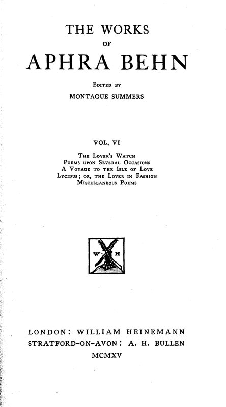 The Works of Aphra Behn, Volume VI The Works of Aphra Behn, Volume VI