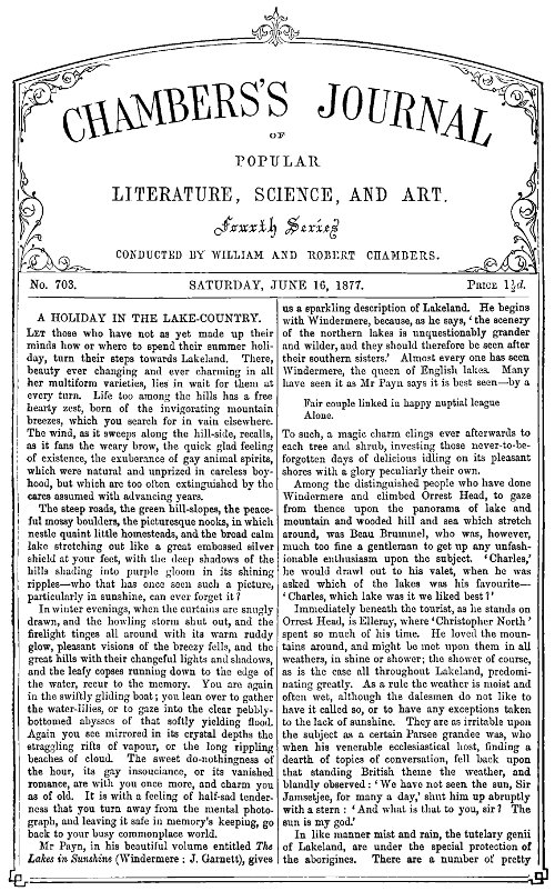 Chambers's Journal of Popular Literature, Science, and Art, No. 703 June 16, 1877 Chambers's Journal of Popular Literature, Science, and Art, No. 703 June 16, 1877