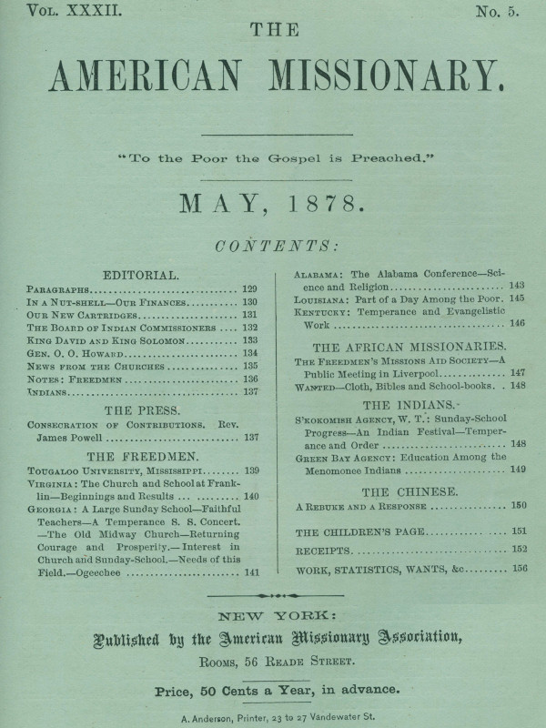 The American Missionary — Volume 32, No. 05, May, 1878 The American Missionary — Volume 32, No. 05, May, 1878