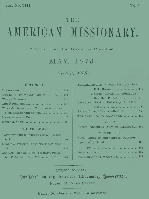 The American Missionary — Volume 33, No. 05, May, 1879 The American Missionary — Volume 33, No. 05, May, 1879
