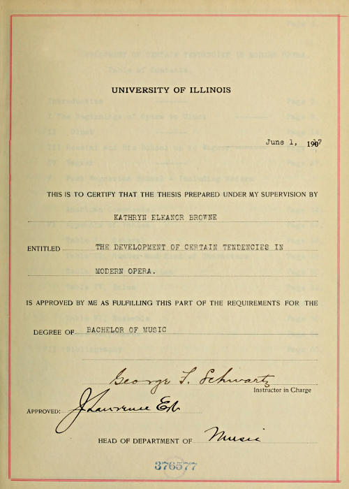 The Development of Certain Tendencies in Modern Opera
Thesis for the degree of Bachelor of Music