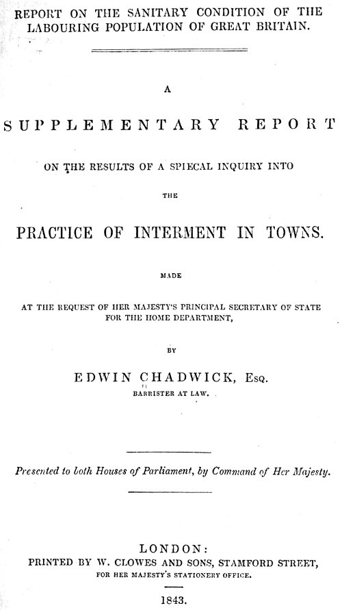 A supplementary report on the results of a special inquiry into the practice of interment in towns. A supplementary report on the results of a special inquiry into the practice of interment in towns.