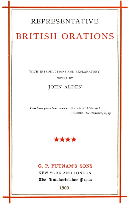 Representative British Orations Volume 4 (of 4)
With Introductions and Explanatory Notes
