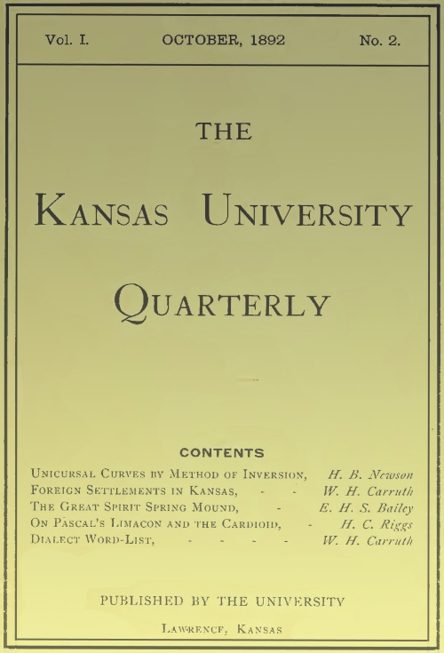 Kansas Üniversitesi Dergisi, Cilt I, Sayı 2, Ekim 1892 Kansas Üniversitesi Dergisi, Cilt I, Sayı 2, Ekim 1892