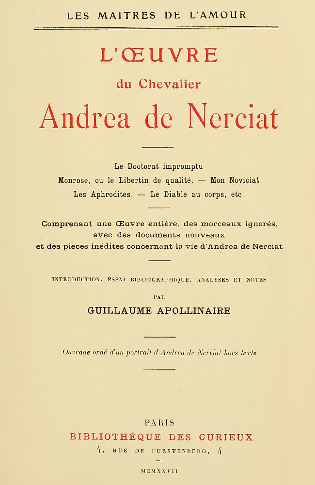 L'oeuvre du chevalier Andrea de Nerciat (1/2)