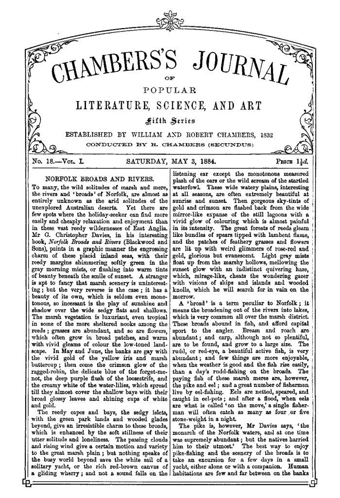 Chambers's Journal of Popular Literature, Science, and Art, Fifth Series, No. 18, Vol. I, May 3, 1884 Chambers's Journal of Popular Literature, Science, and Art, Fifth Series, No. 18, Vol. I, May 3, 1884