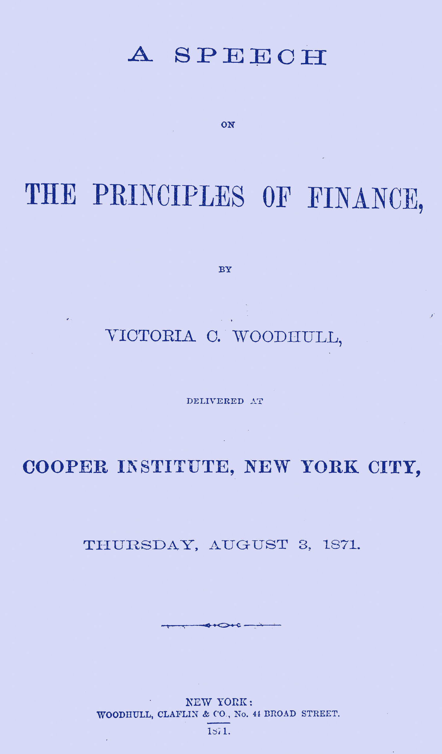 A Speech on the Principles of Finance A Speech on the Principles of Finance