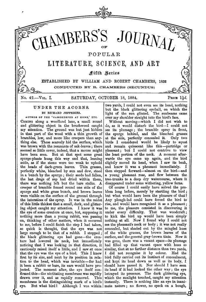 Chambers's Journal of Popular Literature, Science, and Art, Fifth Series, No. 42, Vol. I, October 18, 1884 Chambers's Journal of Popular Literature, Science, and Art, Fifth Series, No. 42, Vol. I, October 18, 1884