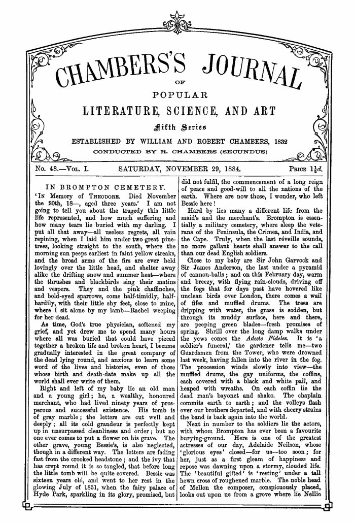 Chambers'ın Popüler Edebiyat, Bilim ve Sanat Dergisi, Beşinci Seri, Sayı 48, Cilt I, 29 Kasım 1884 Chambers'ın Popüler Edebiyat, Bilim ve Sanat Dergisi, Beşinci Seri, Sayı 48, Cilt I, 29 Kasım 1884