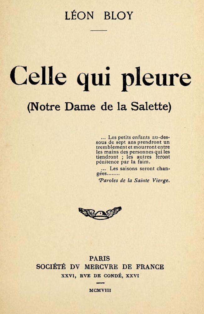 Celle qui pleure (Notre Dame de la Salette) Celle qui pleure (Notre Dame de la Salette)