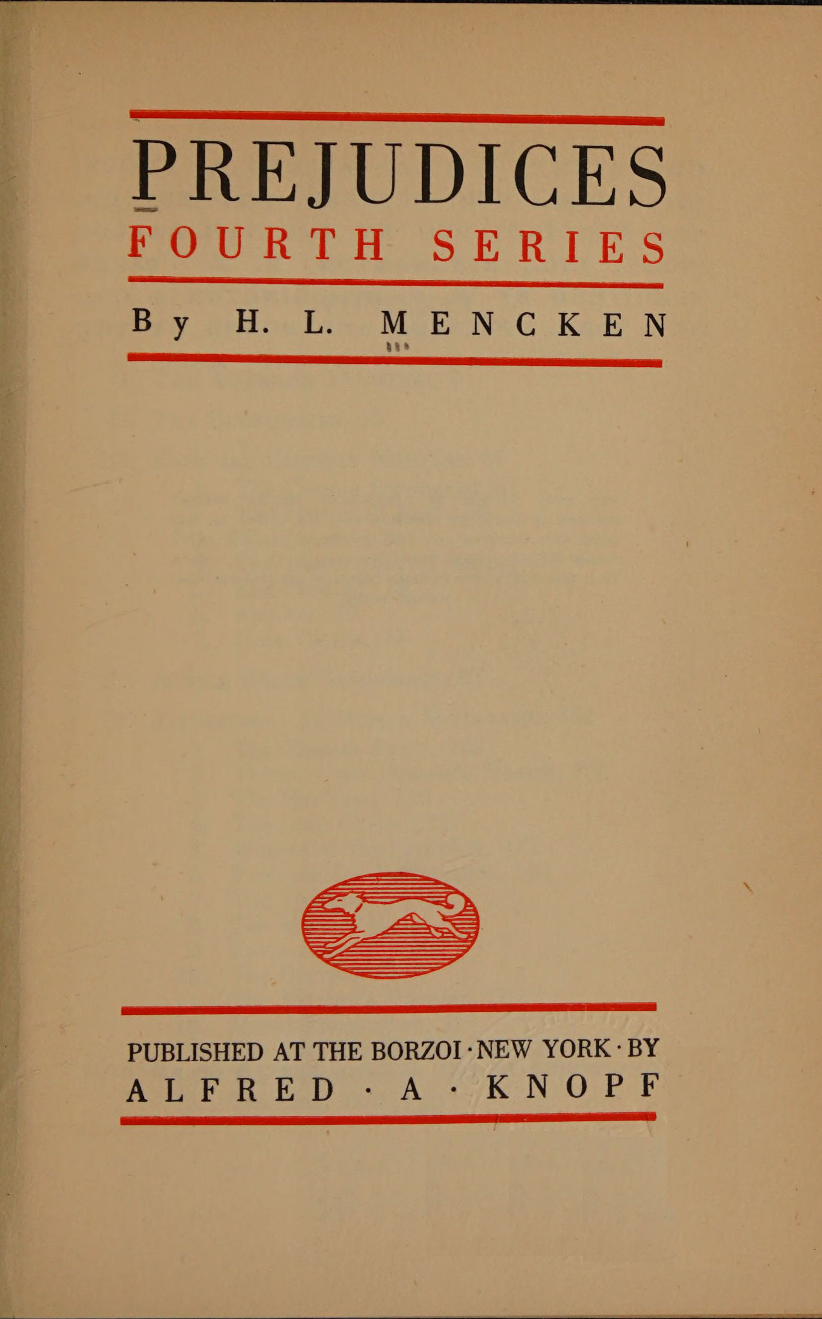 Prejudices, fourth series Prejudices, fourth series