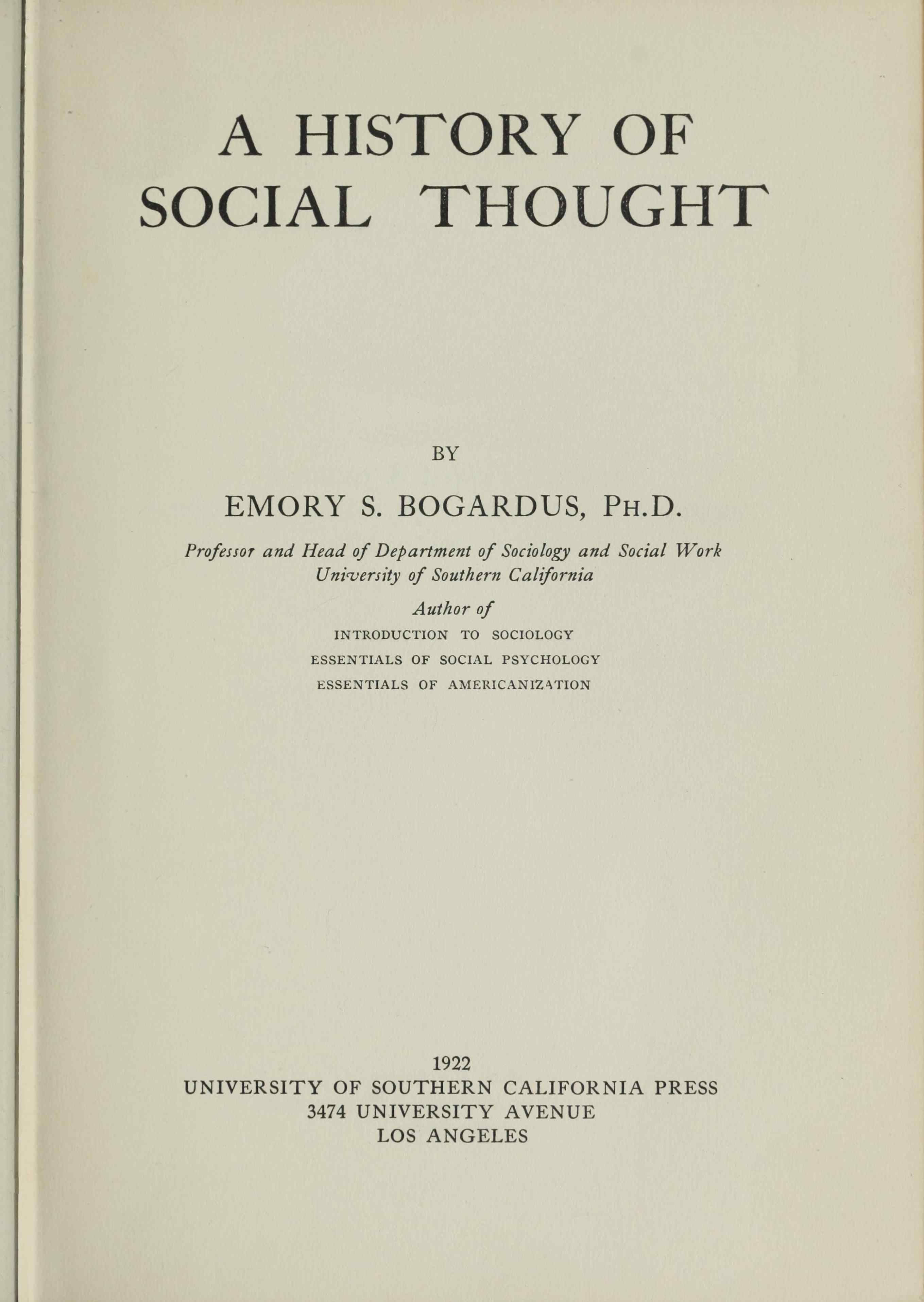 A history of social thought A history of social thought