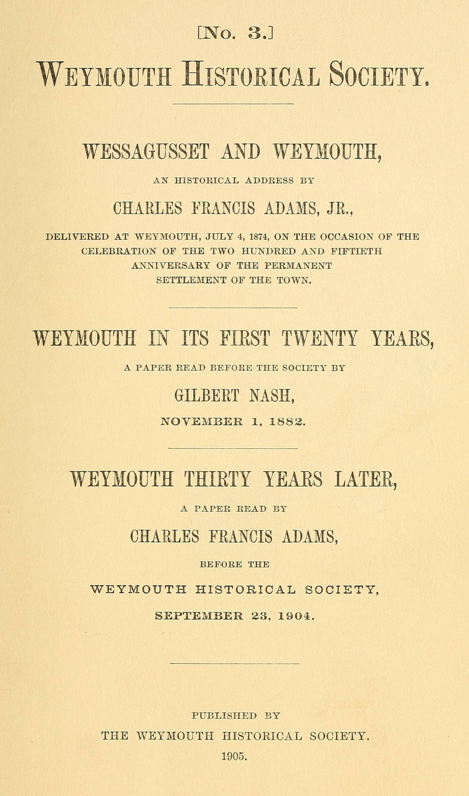 Wessagusset and Weymouth Wessagusset and Weymouth