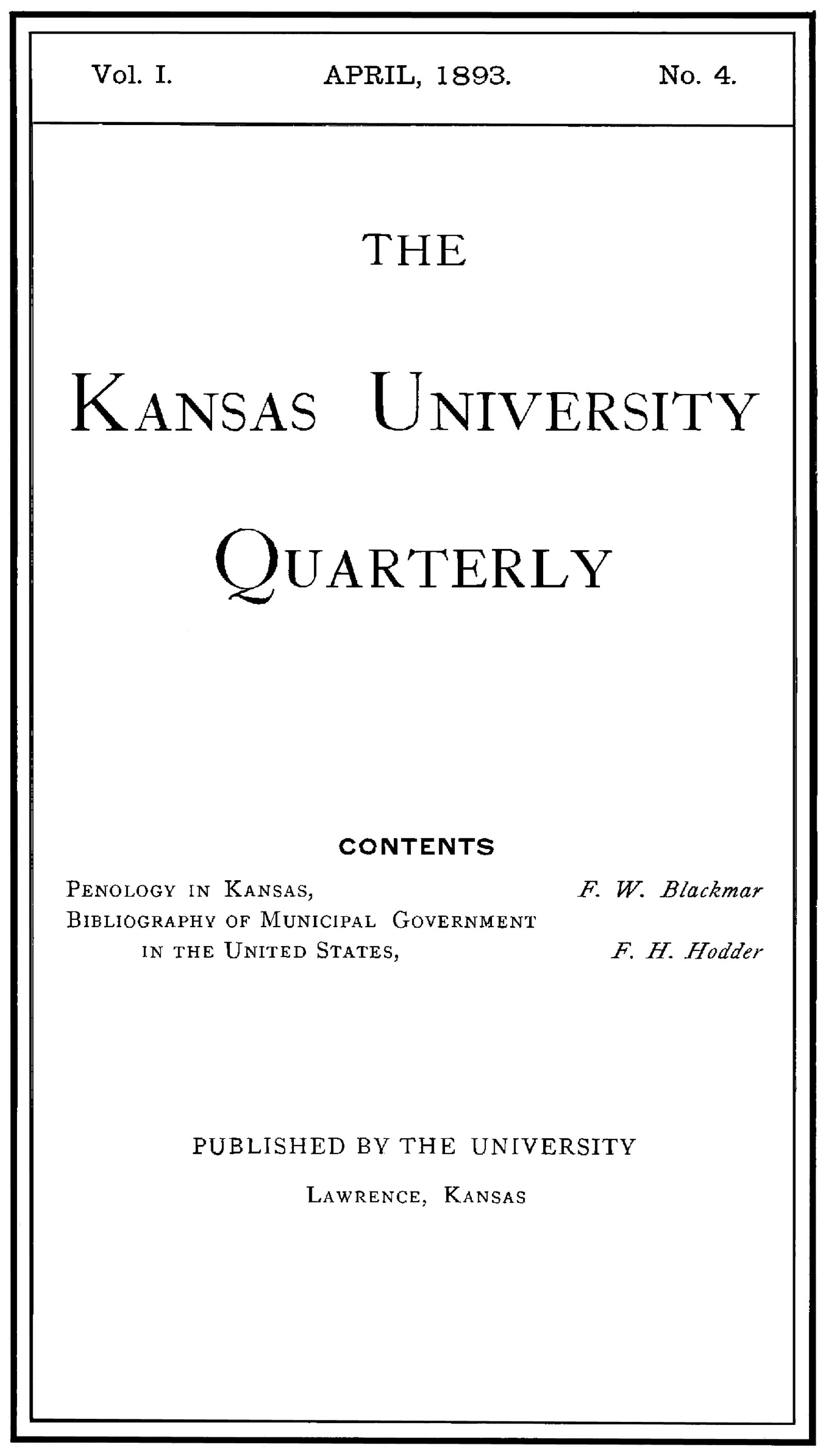 The Kansas University Quarterly The Kansas University Quarterly