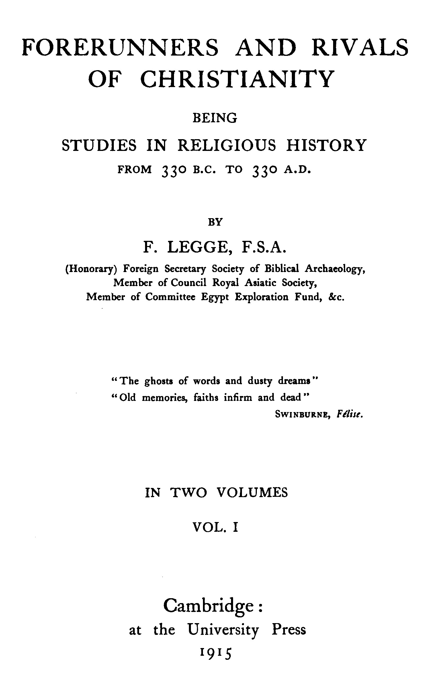 Forerunners and rivals of Christianity Forerunners and rivals of Christianity